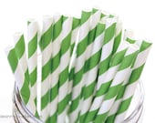Paper Straws (100) Kelly Green Stripe with FREE Flags