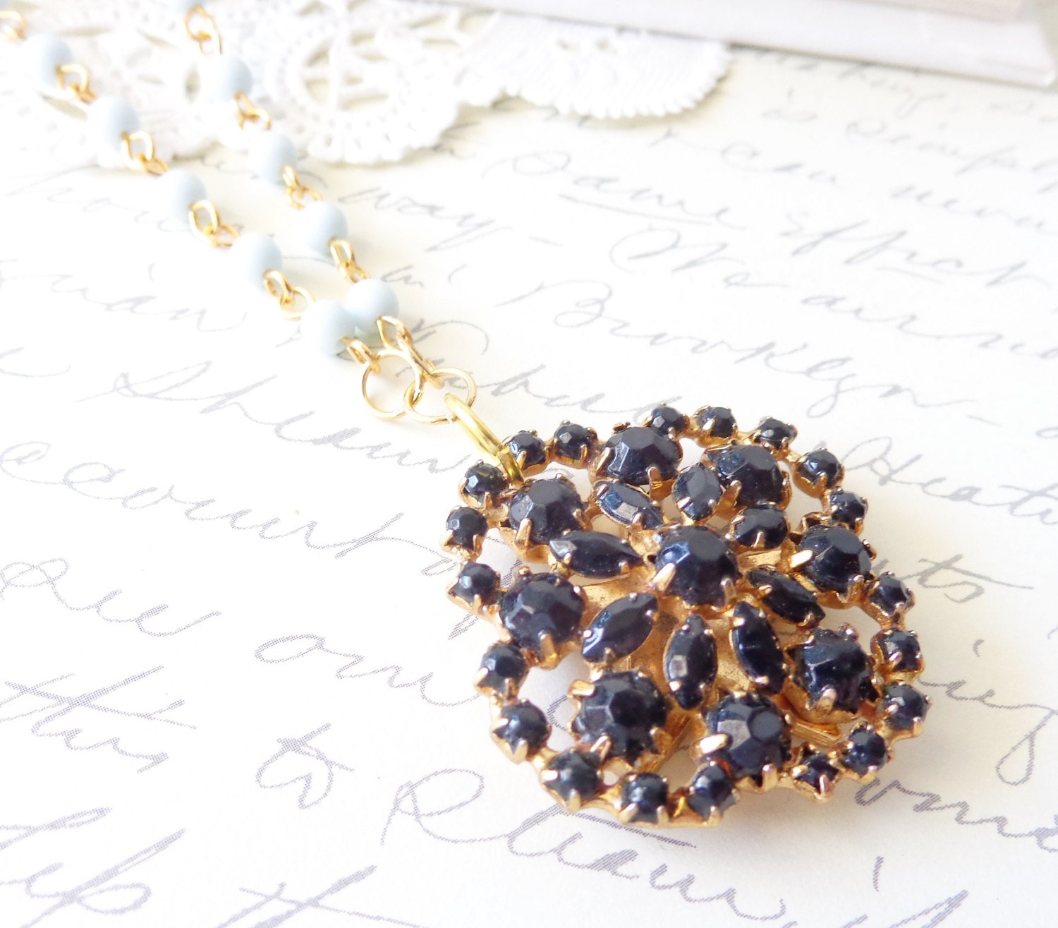 Starry Nights - Vintage Rhinestone Beaded Necklace - 16k Gold Plated