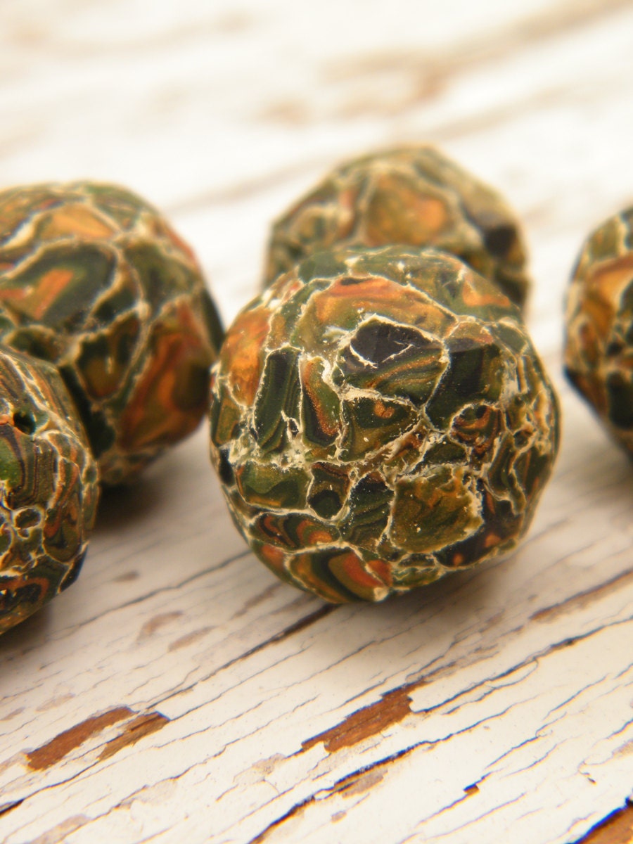 ONLY ONES Golden Forest polymer clay faceted crackle beads - set of 2 beads (ready to ship)