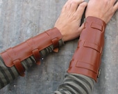 Steampunk Rust Brown Leather Gauntlets with Antiqued Brass Hardware