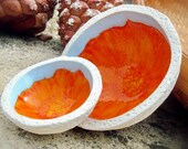 Orange Ceramic Bowl with a hint of baby blue - set of two