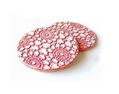 Ceramic Coasters, dusty pink lace imprint home decor housewares, set of two