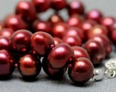 Bella handmade pearl necklace with silk and sterling silver in burgundy red, by lotusstone on etsy