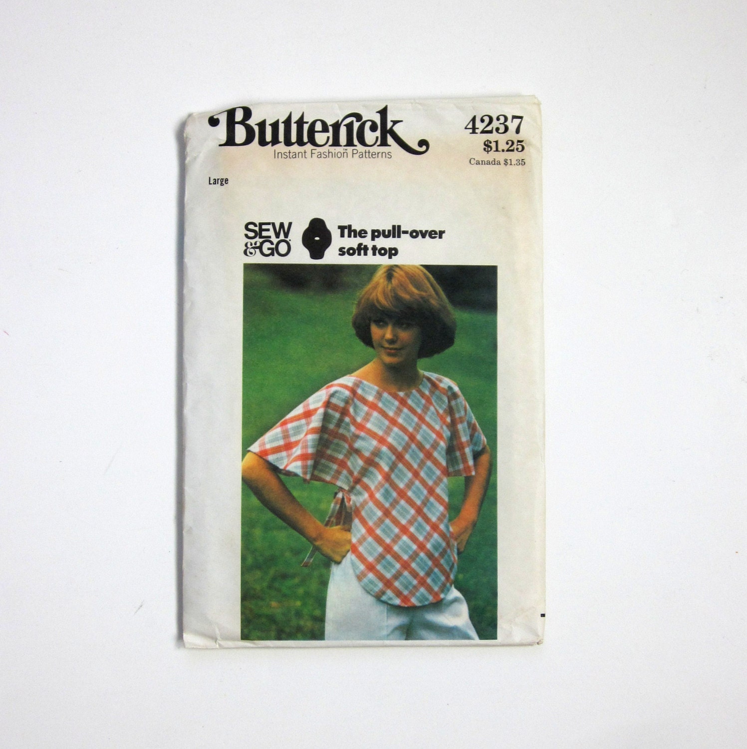 Womens Size Large Boho Hippie Pull-Over Top 70s Butterick Pattern 4237 / bust 38-40 / Factory Folds