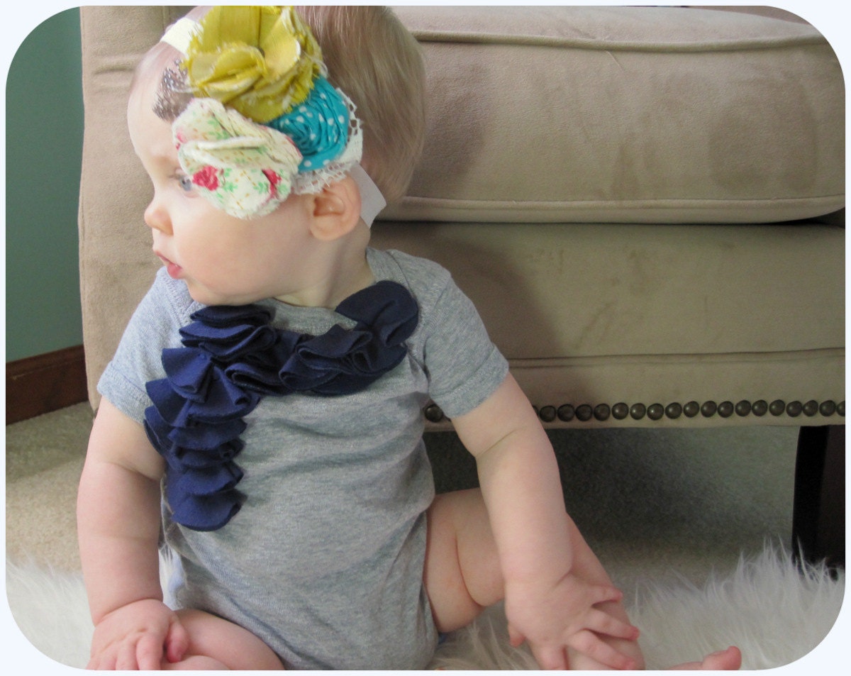 Infant Girl Onesie, Navy Blue Petals On Heather Grey, 6 12 Month, Stylish Baby, Neutral