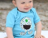 Baby Boy Clothes // Monster Bodysuit // One Piece // Aqua Polka Dot One eyed Monster Applique // Size 12-18 months
