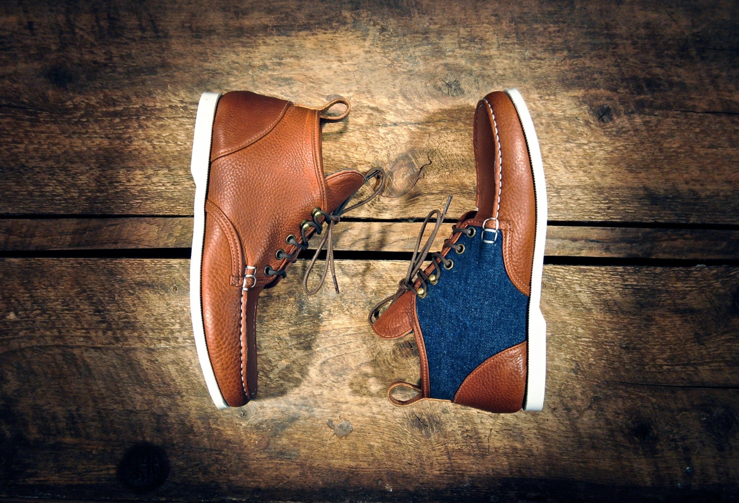 Handcrafted MIDTOPS - Pebbled Tan Bullhide & Denim - MADE to ORDER