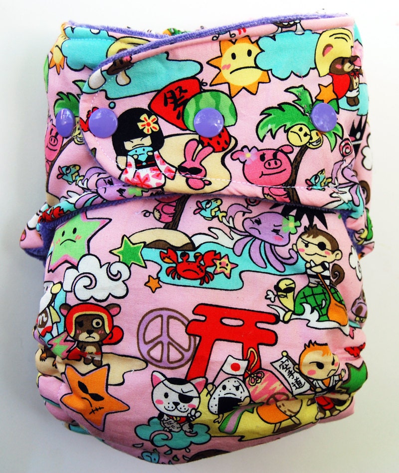 One Size Hybrid Fitted Cloth Diaper- Kawaii Chaos
