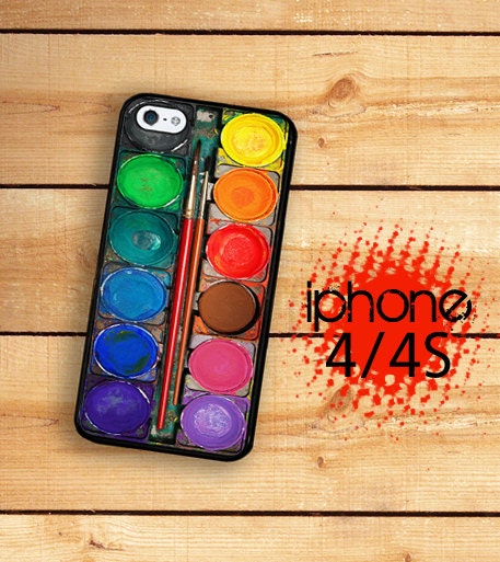 iPhone 4S Case Slim Profile Watercolor Paint Box 2 / Hard Case For iPhone 4 and iPhone 4S Artist Water Color Paints  Rubber Trim
