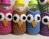 Owl Baby Bottle Cozy Sleeve - Crochet Owl - Choose From 5 Colors - Perfect Baby Gift