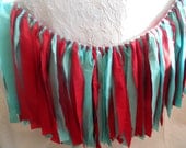 Free US Shipping/Red and Aqua Fabric Banner/Fabric Rag Banner/Fabric Banner/Pennant/Fabric Flags/Photo Prop/Bunting/Aqua Fabric Banner