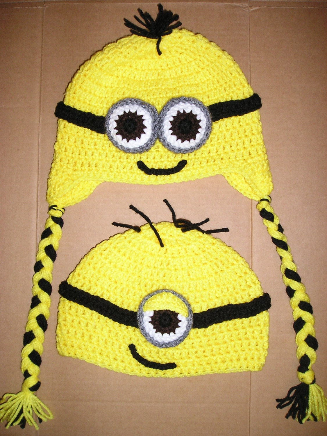 Despicable Me Minion Beanie or Earflap Hat with Ties made to order