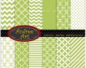 Digital paper for all use, green Chevron Paper and polkadot , quatrefoil background -No 22 Set of  digital sheets 12 sheet