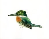 GREEN KINGFISHER Original watercolor painting 10X8inch