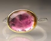 Rose Cut Bicolor Tourmaline Twig Ring - 18k Gold and Sterling Silver
