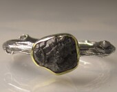 Natural Rough Black Diamond Twig Ring - 18k Gold and Blackened Sterling Silver Engagement Ring