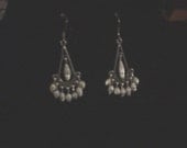 tear drop shaped chandelier earrings made with recycled paper beads