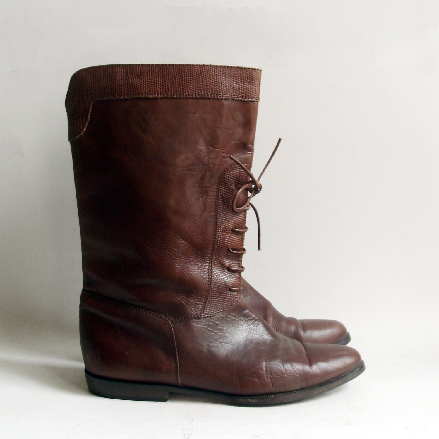 boots 8 / brown leather boots / lace up boots / equestrian boots made in Italy / vintage boots 7.5 8