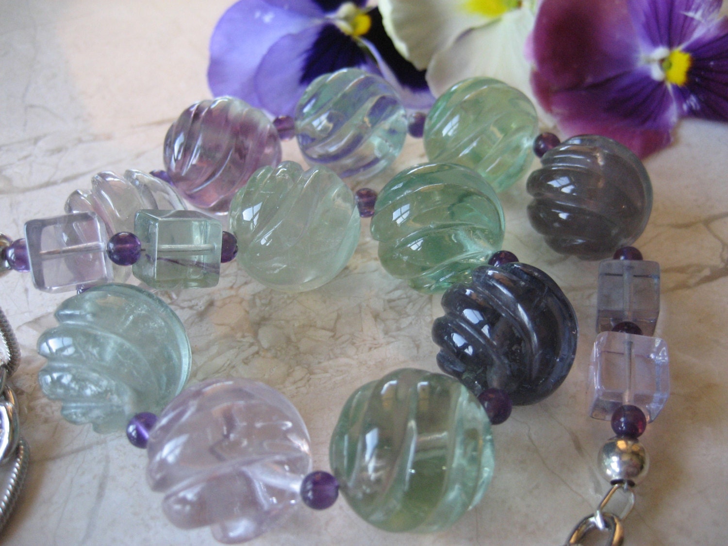 Hand Carved Fluorite Gemstone Necklace