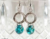 Teal Glass Bead Earrings Chainmaille Floret Dangle Drop Earrings
