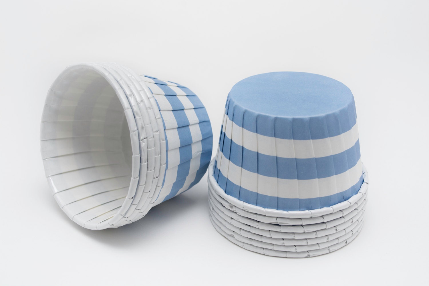 Polka Dot Nut or Portion Paper Baking Cups - Blue Horizontal Stripes - set of 24