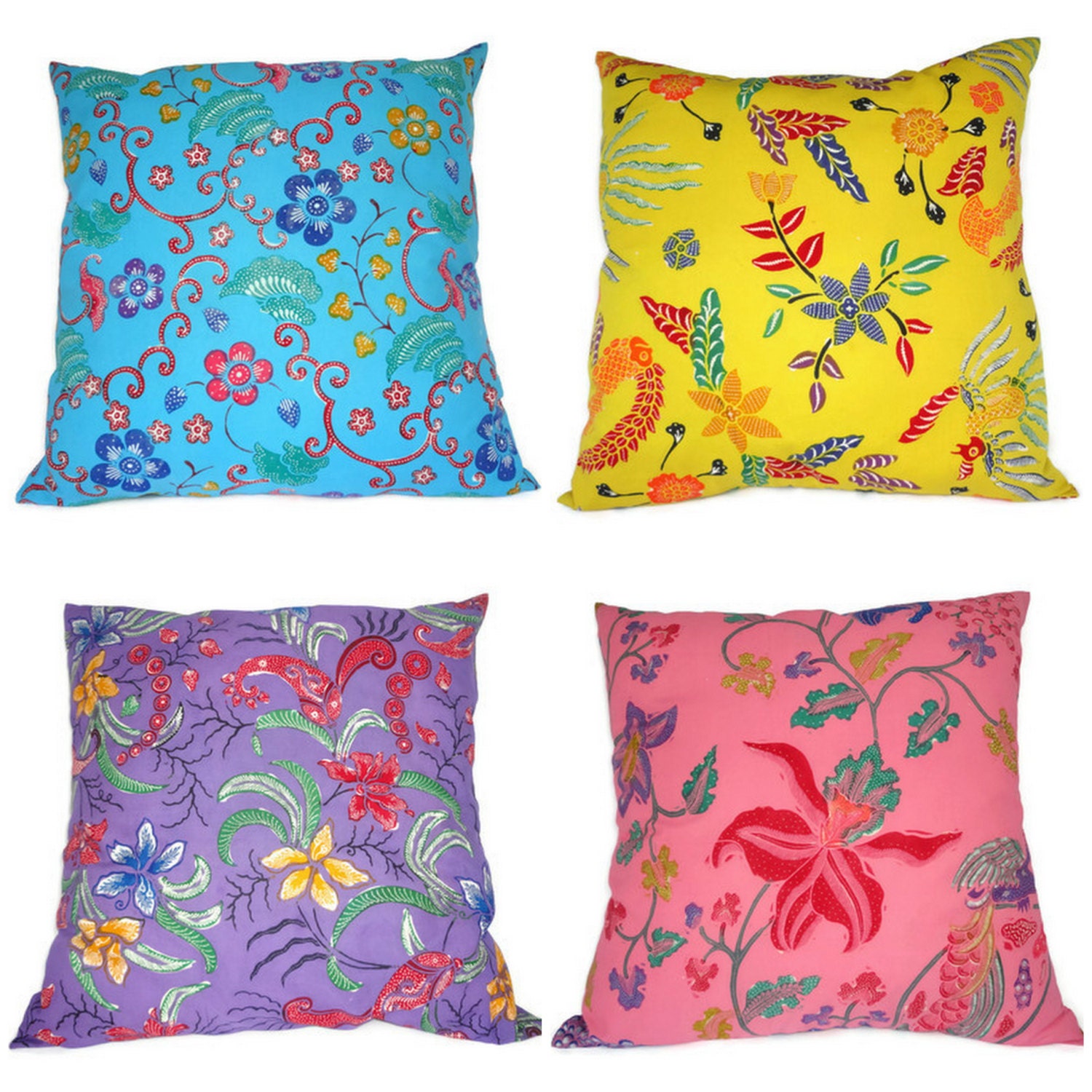 Set of 4, Indonesian Hand Stamped Batik, 18"x18"
