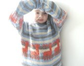 Hand Knitted Children Sweater - Reindeer and Snowflake - super soft - size 5-7 years