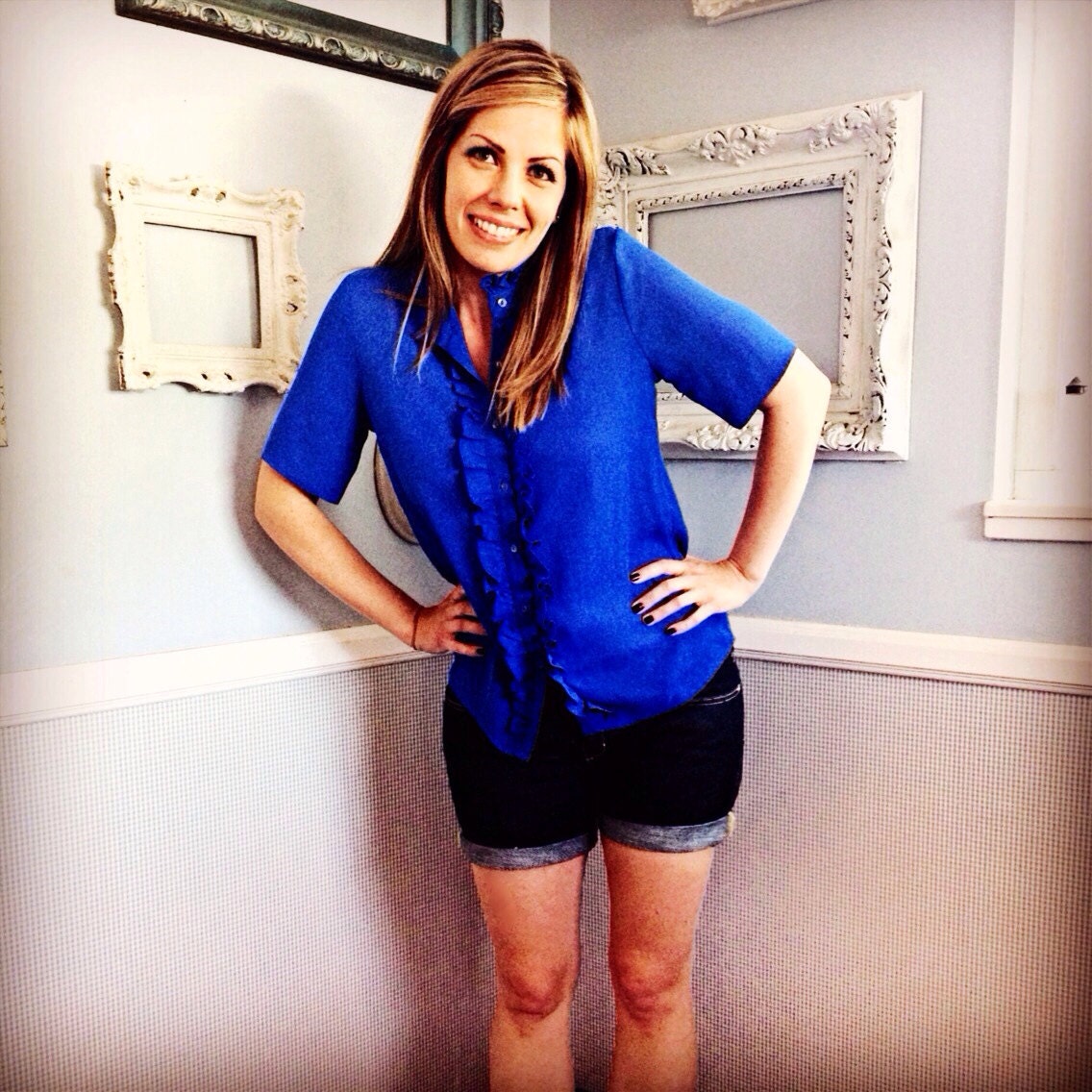 Vintage 60s // Royal Blue Blouse // Size Medium