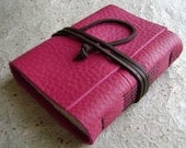 Leather Journal, 3.5"x4.5", deep pink, rustic journal by Dancing Grey Studio on Etsy