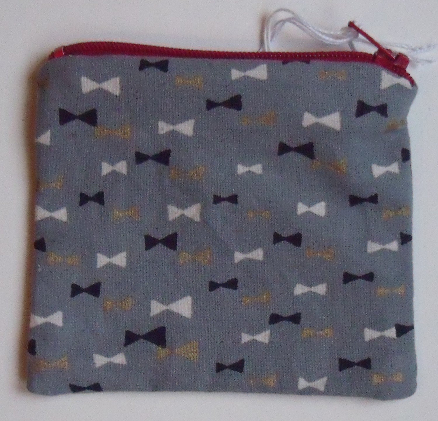 Blue/Grey Geometric Bows Screenprinted Cotton Coin Purse Pouch