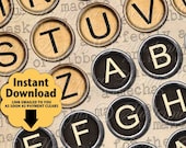 Old Typewriter Keys Alphabet/ Bottlecap Size - INSTANT DOWNLOAD One Inch Round Designs Digital JPG Collage Sheet