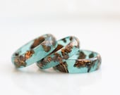 Teal Resin Ring Copper Gold Flakes Small Faceted Ring OOAK mint sage green emerald brown minimalist jewelry rusteam - daimblond