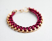 Gold Chain Braided Bracelet Oxblood Burgundy Wine Dark Red Modern minimalist jewelry Glam winter fashion free shipping rusteam