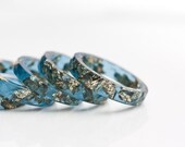 Sapphire Blue Resin Stacking Ring Gold Flakes Thin Faceted Ring OOAK boho minimalist jewelry deep midnight blue rusteam