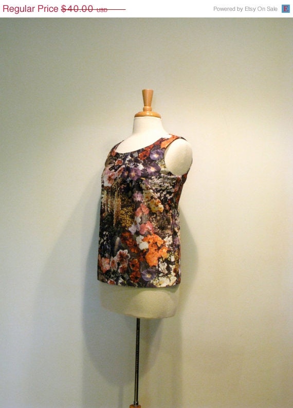 ON SALE Vintage Floral DIgital Print Tank Top