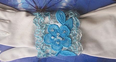Light Blue Bracelet Crochet with Mohair and Silver Yarn and Glittering Ribbon and Jewel Handmade on Etsy