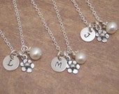 Tiny flower girl necklace - Itty bitty  initial necklace with crystal pearl or birthstone crystal dangle -ONE Sterling silver necklace