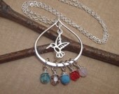 Mother's necklace - Grandmother necklace -Family necklace -Humming bird necklace - Bird necklace