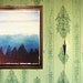 Dreamy Landscape Photo - Ethereal Sky and Clouds - Mountains and Trees - Moody Fog Mist - Blue and White
