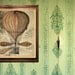 Hot Air Balloon "Strange Invention" Steampunk Victorian Antique Print - Striped Circus Carnival - Red Brown Black Sepia - Whimsical Art
