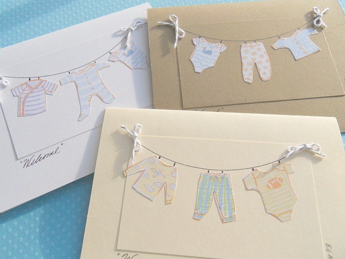 Baby Shower Cards - Welcome Baby Cards - New Baby Cards - Baby Boy Cards -  Baby Clothesline Cards - COCL