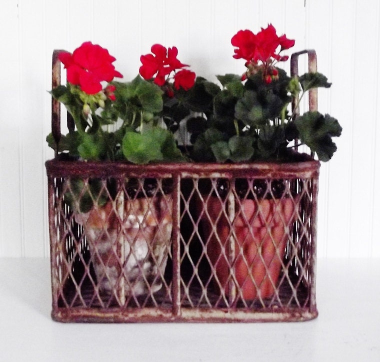 Vintage Metal Basket Industrial Decor Large Handled Tote