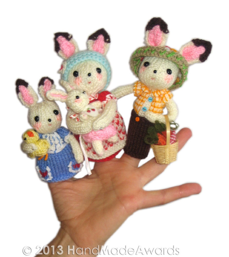 BUNNIES Family Finger PUPPETS Pdf Email Knit PATTERN