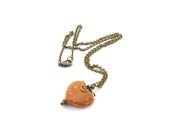 Burnt Orange Heart Necklace Antique Brass Simple Style