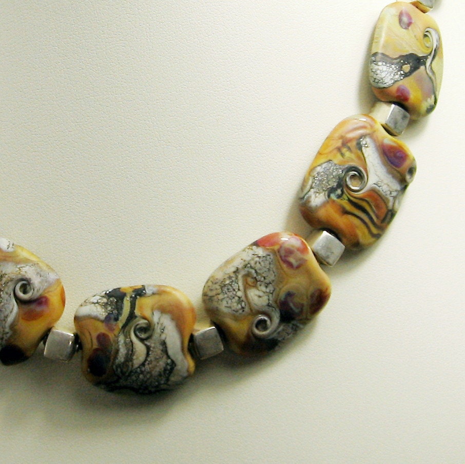 Lampwork Necklace and Earrings Set Sterling Silver Chunky Brown Organic Matte Glass Beads Beaded Jewelry 'Autumn in Zion'