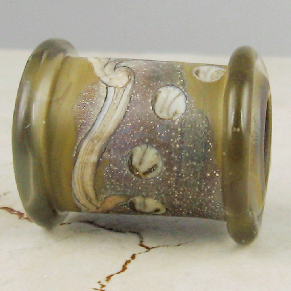 Lampwork Glass Bead, Green Big Hole Focal Bead Peyote Kumihimo