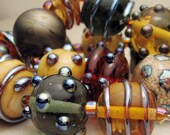 Lampwork Glass Bead Set SRA -  Ivory Brown Gray Metallic Black Topaz Iridescent 'Morrocan Spice'