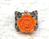 Orange Rose Ring. Adjustable Ring. Cocktail Ring. Rings by Liz Hutnick
