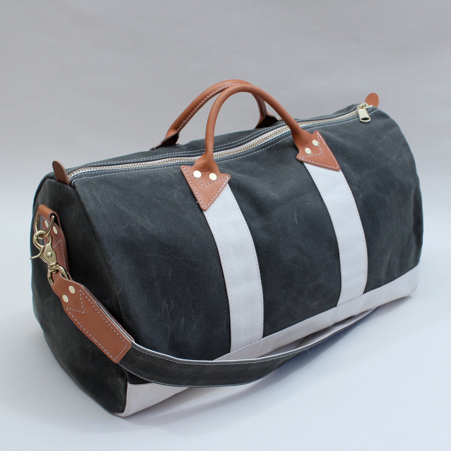 Olive Green Martexin Waxed Twill and Natural Canvas Duffel / Carry on / Weekender Bag