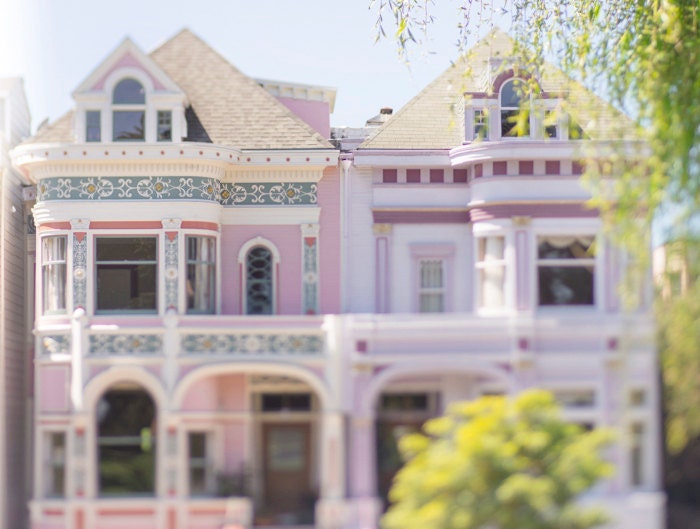 San Francisco Photography -  Pink Victorian Houses, Ornate Mansions, Architecture, Urban Wall Decor